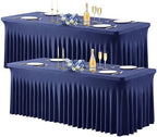 Wish Care 2 Pack Navy Blue Stretch Spandex Table Clothes for 6 Foot Rectangle Tables, 6FT Wrinkle Free Fitted Tablecloths Ruffles Design Table Cover for Party, Banquet, Wedding and Events by WishCare