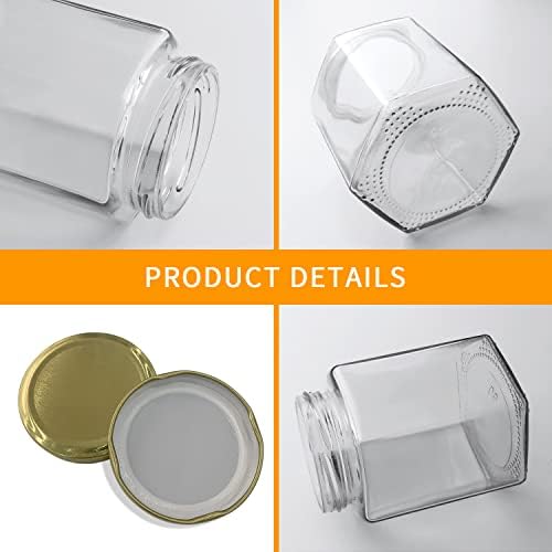 12 Pack 12oz Clear Hexagon Glass Honey Jars with Gold Lids - Image 3