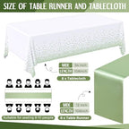 Tudomro 16 Pack White and Sage Green Plastic Tablecloths Satin Runner Set - Image 2