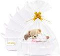 10 Pack Empty Gift Baskets, 12x8x5 Small White Woven Cotton Rope Baskets with Gift Bags & Ribbons, Decorative Baby Shower Hamper, Nursery Storage Basket with Handles for Shelves by Mkway