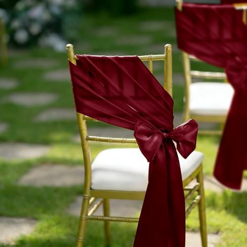fani Burgundy Satin Chair Straps Bows,120 PCS 7x108 Inch,Chair Sash - Image 6