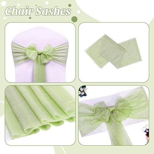 MDS Pack of 125 Chiffon Chair Sashes for Wedding & Event Décor - Sage Green - Image 5