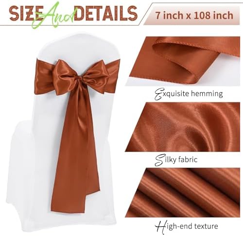 120 PCS Terracotta Satin Chair Sashes, 7 x 108 Inch - Image 3