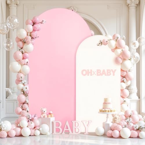 Pink White Arch Cover 7.2 & 6FT Stretch Spandex Wedding Backdrop Cover - Image 2