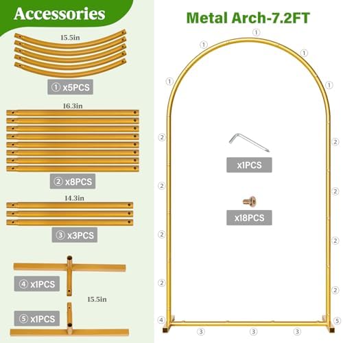 7.2FT Metal Wedding Arch Backdrop Stand,Stable Balloon Arch Frame,Gold - Image 4