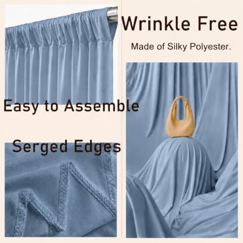 10ftx10ft Dusty Blue Backdrop Curtain for Wedding Parties, Wrinkle Free Silky Polyester 2 Panels Draping Fabric Photo Backdrop Drapery Back Drop Cloth for Birthday Photography Background Photoshoot - Image 2