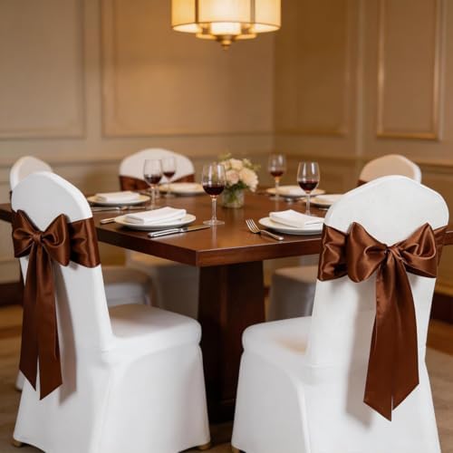 Brown Chair Sashes 50 Pack, Chocolate Satin Chairs Bows Ribbons for Party Wedding, Universal Ties Knots for Folding Chairs Decor - Image 5
