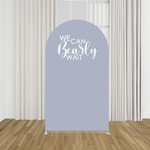 We Can Bearly Wait Theme Arch Backdrop Covers for Baby Shower Decorations Gray-Blue Arched Background Stand Fabric Cover Birthday Parties Supplies (4.6x8FT) - Image 3