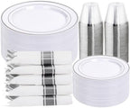 DaYammi 350PCS Silver Plastic Dinnerware Set for 50 Guests by DaYammiwillaccompanyyou