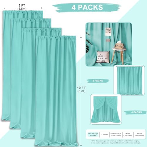 Turquoise Backdrop Curtains 20ftx10ft Mermaid Polyester Photo Drapes - Image 3
