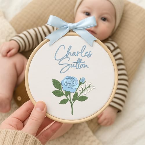 Embroidery Baby Name Sign, Personalized Welcome Baby Hoop Sign with Bow, Custom Baby Name Sign for Hospital, Infant Baby Shower Gifts New Parents (15) - Image 5