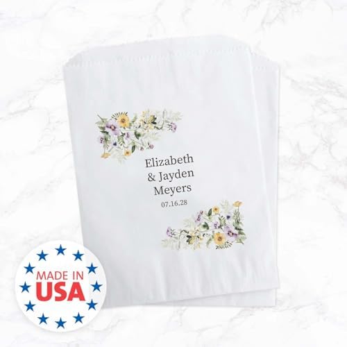 Canopy Street Personalized Dainty Wildflower Corners Names Treat Bags / 50 Custom Event Dessert Bags / 5 3/4" x 8" Floral Cookie Holder Wedding Anniversary Favor/Made In The USA - Image 6