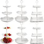 Sawysine 6 Pack 3 Tiered Serving Tray White Plastic Dessert Tower, White by Sawysine