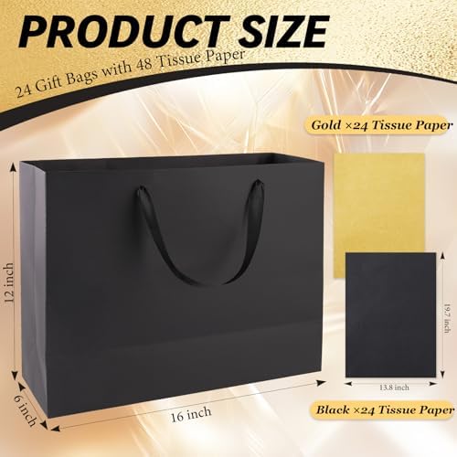 Addblu 24 Pack Extra Large Black Gift Bags with Handles & 48 Tissue Papers - Image 2