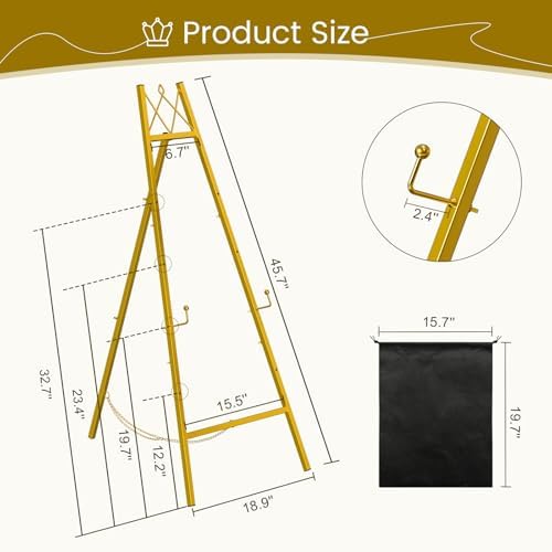 Snughome 45.7" Gold Easel Stand for Sign, Heavy Duty Metal Display Easel with Drawstring Bag, 4-Tier Adjustable Height Art Easel for Wedding Signs, Painting, Posters & Mirrors - Image 3