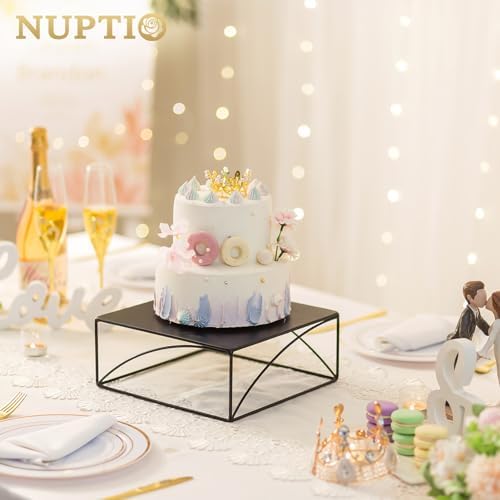 NUPTIO Black Square Cake Stand, 10 Inch Metal Dessert Pedestal - Image 2
