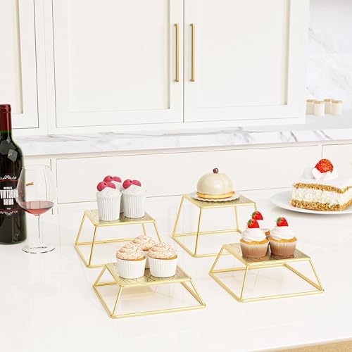 Dessert Table Risers Display Stands Food display Gold Metal Square Retail Pizza,Cupcake,Candy Stands Food Platter Tray,6x6 INCH,Set of 4 - Image 4