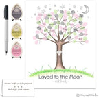 Girl's Star and Moon Theme Baby Shower Fingerprint Tree Set, 8.5x11 Inch - Image 6