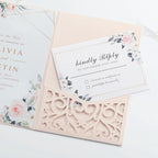 50PCS Pink Laser Cut Wedding Invitation with Envelopes and Rsvp Cards - Image 4
