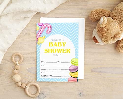 Pack of 30, Boy/Girl Baby Shower Party Collection, Baby Shower Invitation Cards, Fill in the Blank Invites WIth Envelopes, Candy Theme Party Supplies - Image 5