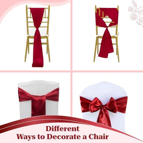 MDS® Pack of 75 Satin Chair Sashes for Wedding & Events – Apple Red - Image 4