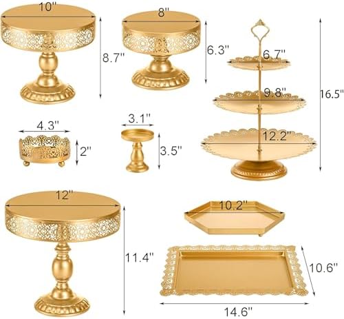 10 Pieces Gold Cake Stand Set, Metal Round Cupcake Holder Dessert Display Plate Serving Platter, Dessert Table Stands and Trays Set for Christmas, Wedding, Birthday, Anniversary, Tea Party - Image 2