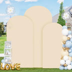 FOTSHARER Beige Spandex Arch Cover 6F 6.6FT 7.2FT Wedding Arch Cover Set of 3 Spandex Fitted Wedding Arch Stand Covers for Birthday Party Round Top Backdrop Covers for Party Bridal Baby Shower - Image 4