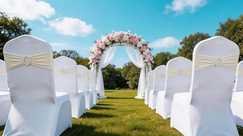 50 Pack Spandex Ivory Chair Sashes Bows with Slider Buckles for Wedding Party Feast Banquet Restaurant Event Bridal Baby Shower Decoration - Image 5