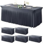 Wish Care 6 Pack Gray Spandex Table Clothes for 6 Foot Rectangle Tables, 6FT Wrinkle Free Fitted Tablecloths Ruffles Design Table Cover for Party, Banquet, Wedding and Events by WishCare