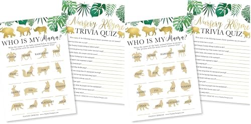 Hadley Designs Hilarious Baby Shower Games Set – 25 Double-Sided Cards for 25 Guests, 2 Games, Baby Animal Matching, Nursery Rhyme, Gender Neutral and Fun for Boys & Girls (Safari) (Pack of 2) by HadleyDesigns