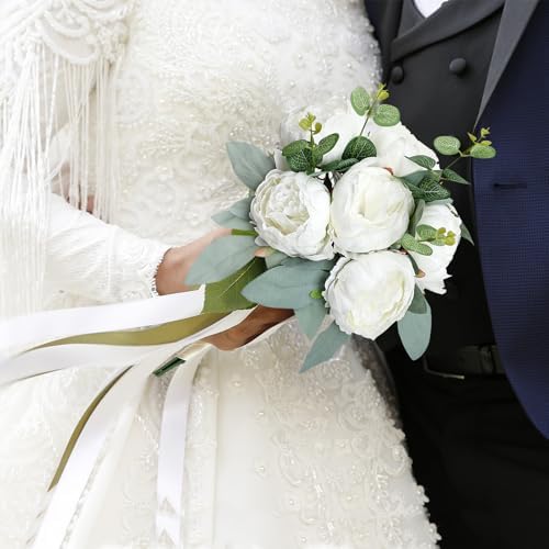 50Pcs Artificial Peonies Flowers Bulk, 4’’ - White - Image 6