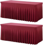 2 Pack Burgundy Spandex Table Clothes for 6 Foot Rectangle Tables, Wrinkle Free Fitted Table Cover 6ft Maroon Stretch Tablecloths with Skirt for Parties Weddings Birthday Banquet Baby Shower by Htper