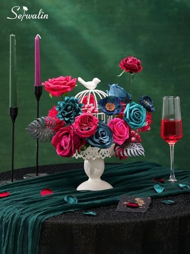 Serwalin Artificial Hot Pink & Teal Flowers Magenta Silk Flower for Wedding - Image 2