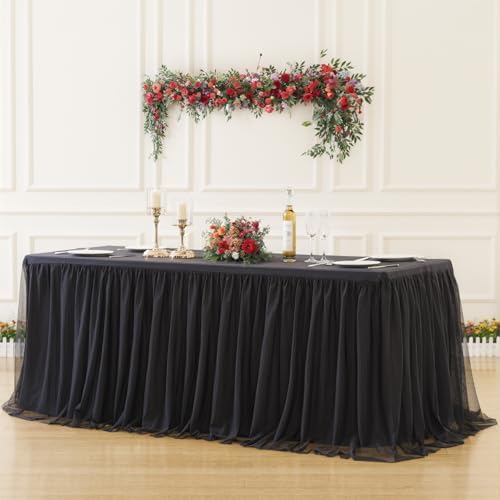 4 Pack Black Tulle Tablecloths for 8 Foot Rectangular Tables, 8ft Black Rectangle Table Cloths, Wrinkle Free Table Cover with Tutu Skirt for Wedding Birthday Party Banquet Buffet Event Decorations - Image 3