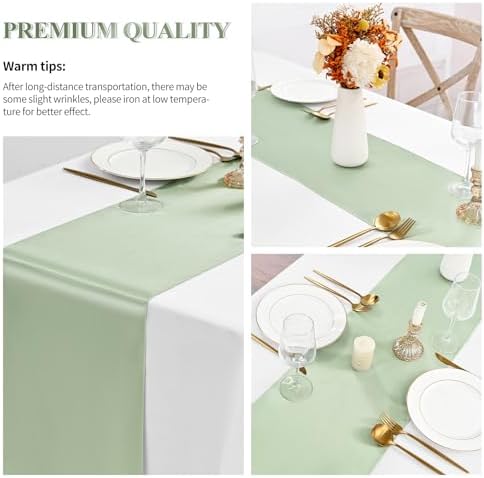 24 Pack Sage Green Satin Table Runners, 12 x 108 Inch Long Table Runners for Rectangle Round Tables,Smooth Satin Table Runner for Wedding,Birthday Party Banquets Graduation Engagements Decoration - Image 4