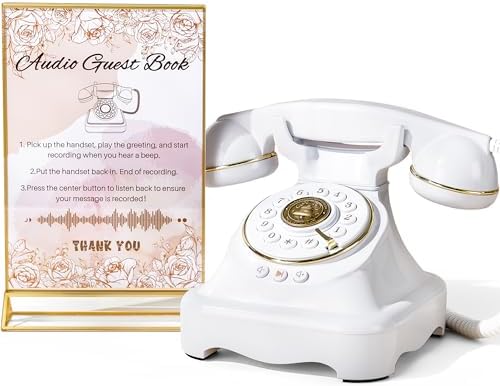 Audio Guest Book Wedding Phone with One-Touch Playback & Adjustable Volume for Wedding, Anniversary, Birthday Parties, Baby Shower(White S) by FiayaComVintageTelephone
