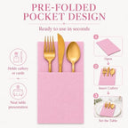 100Pcs Light Pink Napkins Disposable Linen Feel Dinner Paper Napkins with Built-in Flatware Pocket, Airlaid Paper Pre-Folded Napkins for Silverware Baby Shower Wedding Birthday Party - Image 4