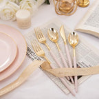 I00000 300Pcs Pink Plastic Silverware, Fancy Gold Cutlery with Pink Handle - Image 6