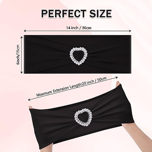 Pack of 60 Spandex Chair Sashes Bows Stretch Chair Cover Band with Buckle Slider Universal Elastic Chair Ties for Wedding Banquet Party Event Decoration (Black) - Image 2