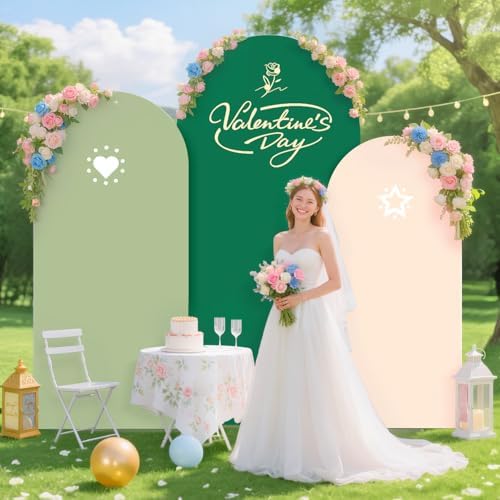 Wedding Arch Cover Spandex Arch Backdrop Covers Set of 3 (7.2FT, 6.6FT, 6FT) Green Covers for Balloon Arched Backdrop Stands Cover Arched Fabric Stretchy Backdrops for Birthday Party Grad Decoration - Image 2