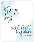 Andaz Press Custom Large Baby Shower Welcome Sign, 16" x 20", Baby Blue Watercolor It's A Boy Personalized Canvas Welcome Sign, Signage, Canvas Sign for Baby Sprinkle, Fall Baby Shower Decorations by AndazPress