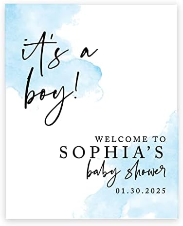 Andaz Press Custom Large Baby Shower Welcome Sign, 16" x 20", Baby Blue Watercolor It's A Boy Personalized Canvas Welcome Sign, Signage, Canvas Sign for Baby Sprinkle, Fall Baby Shower Decorations by AndazPress