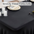 8 Pack Spandex Black Table Clothes for 8 Foot Rectangle Tables, Wrinkle Free Stretch Table Cloths 8FT, Fitted Table Cover Desk Skirt for Parties Weddings Birthday Banquet Events - Image 2