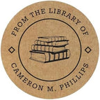 Personalized Book Labels, From the Library of Stickers, Set of 90, 1.5 inch Round, Kraft, Modern, Brown, Letter Print, Book, Children and Book Lovers by PortofReverie