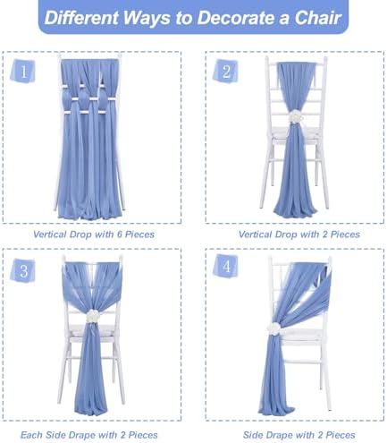Fanqisi Dusty Blue Chair Sashes Ceremony: 32 Panels Tulle Sheer Chair Bows - Wedding Birthday Party Banquet - Image 4