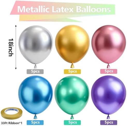 Bezente Metallic Chrome Balloons 18 Inch - 30 Pack Assorted Latex Balloons and Electric Balloon Pump - Image 2