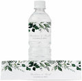 Personalized Water Bottle Labels with Choice of 30 Flower Styles - Choose Font and Pre-Made Phrases or Design Custom Text - LABELS ONLY (002 Green Leaves, 2 inch (8.5x2")) by ThePaperedWedding