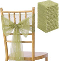 VitalCozy 50 Pack Sage Green Pearls Chair Sashes with Bows Wedding Decor by VitalCozy