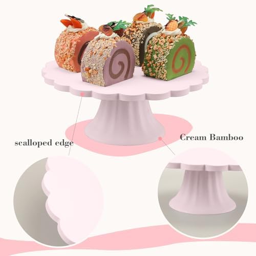 Vesici Pink Wooden Cake Stand Scalloped Round 7.75" L X 7.75" W X 3" H - Image 3