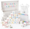 Nolia Baby Shower Blocks Decorating Game – 48 White Wooden Cubes to Decorate, Storage Box, 12 Acrylic Markers & Instruction Sign by Unknown